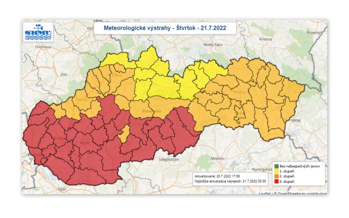 Horúčavy potrápia Slovensko aj počas štvrtka (21. 7.). Na väčšine západného Slov