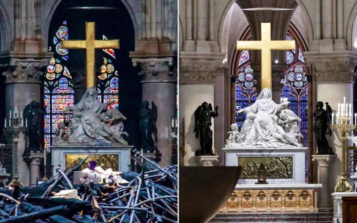 Macron a parížsky arcibiskup prišili skontrolovať Notre-Dame, katedrálu o týždeň sprístupnia verejnosti