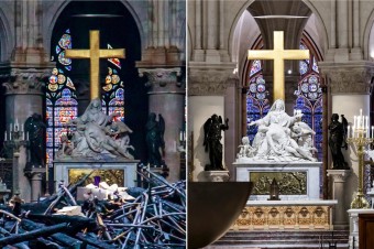 Macron a parížsky arcibiskup prišili skontrolovať Notre-Dame, katedrálu o týždeň sprístupnia verejnosti